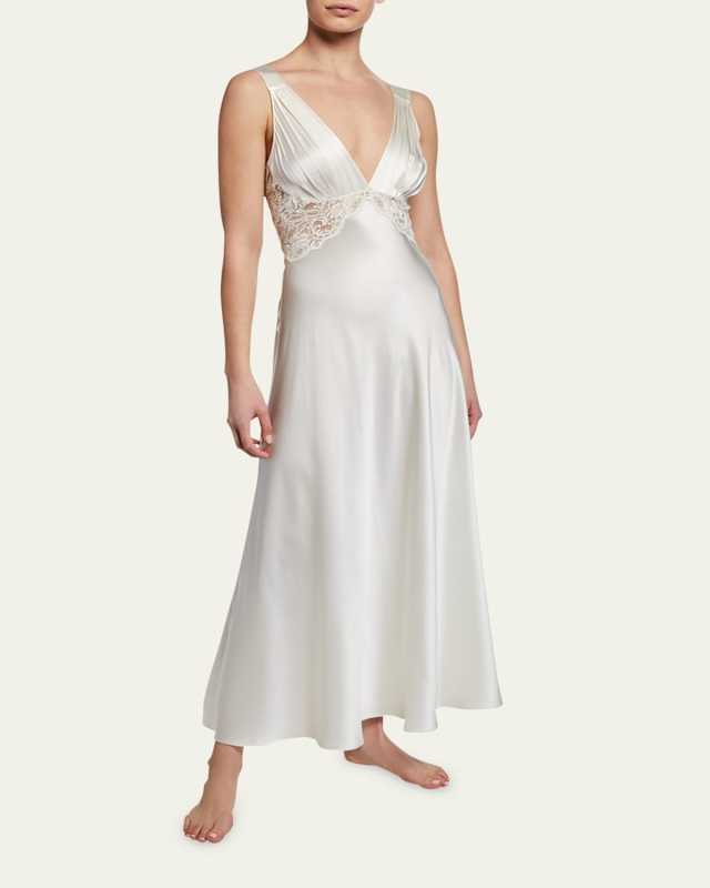 Bijoux Lace-Inset Silk Gown